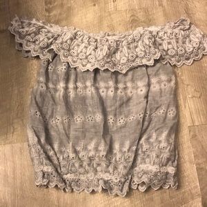 Gray/Blue Off The Shoulder Crop Top